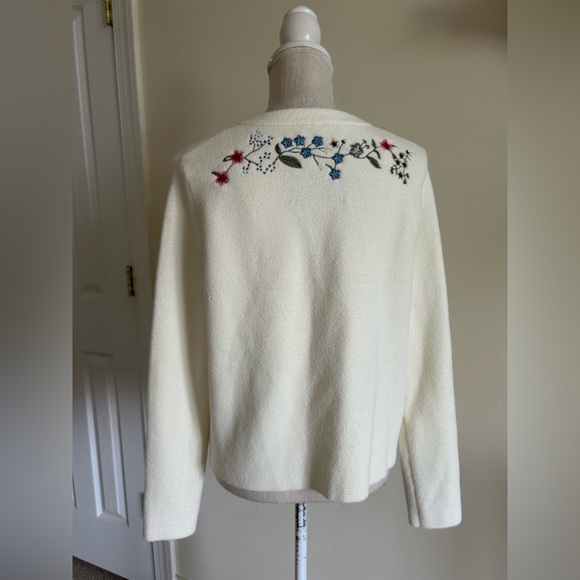 Anthropologie NVLT Button-Front Embroidered Knit Lady Jacket Ivory size L - Picture 5 of 10